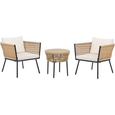 Salon de Jardin Bistrot 2 Places avec Table en Polyrotin et Beige Clair Gargano