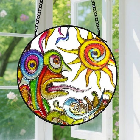 Capteur de Soleil en Vitrail  Décoration Spirituelle pour Maison 15cm (1/4)