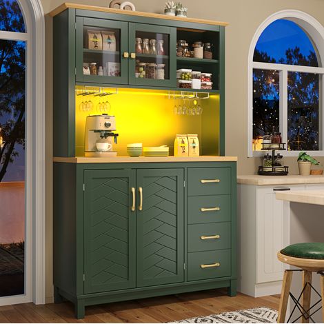 Aparador alto 105,5x40x180 cm de MDF y metal verde con LED para comedor – MEUBLIV (1/5)