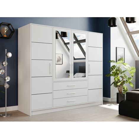 Armoire Dortivu, Blanc, 200x196x58cm, Portes d'armoire: Avec des charnières, Nombre d'étagères: 8 — vue 2