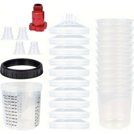 Gobelet Peinture Jetable 600ml Avec Connecteur Pulvérisateur Mélange Rapide Type H/O 16x1.5mm Externe (1/4)