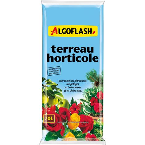Terreau horticole 70L – Mélange sphaigne blonde et brune – Rétention d'eau améliorée – Utilisable en agriculture biologique – Algoflash