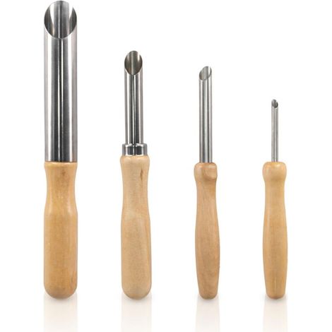 Set di 4 tagliapasta rotondi in acciaio inox, utensili per ceramica con manici in legno per forare e intagliare. (1/4)