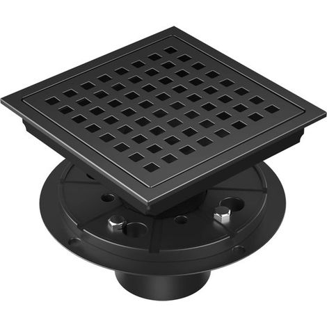 Bonde de douche avec clapet anti-retour pour salles de bains familiales et cuisines d'hôtel, 15 x 15 cm, acier inoxydable noir, carrée (1/5)
