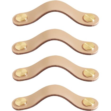 Poignées meubles cuir beige entraxe 128mm pour armoires et tiroirs, lot de 4 (1/5)