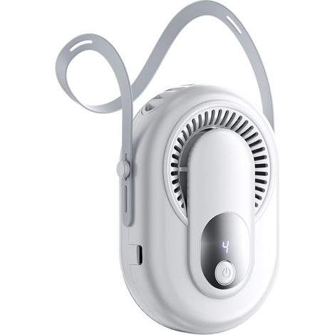 Portable fan – compact design with clip, 5 wind speed settings, neck strap, and LED display. (1/5)