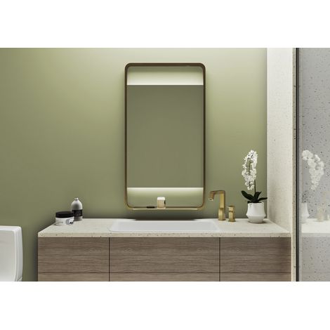 Espejo led de baño 55x100 cm bi led con marco negro y repisa integrada