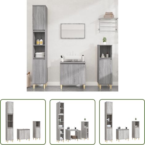 Badmöbel Grau Sonoma -  3-tlg. Badmöbel-Set Grau Sonoma Holzwerkstoff (1/5)