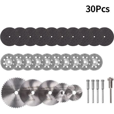 30 pezzi Mini dischi da taglio diamantati, mini lame per sega circolare HSS, mini dischi da taglio in resina, con mandrino da 3 mm per legno, metallo, plastica, pietra, vetro (1/4)