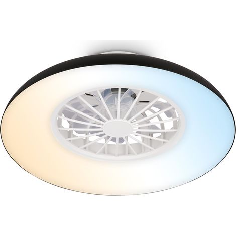 Plafonnier ventilateur de plafond LED avec éclairage, télécommande, moteur DC silencieux à 5 vitesses, CCT et intensité réglable, plafonnier LED ventilateur, salon, 48,5 cm, Noir (1/5)