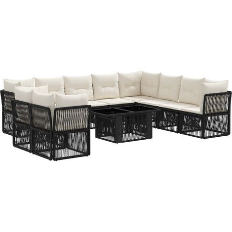 Conjunto de sofás de jardín 11 uds. Negro ratán sintético vidaXL (1/5)