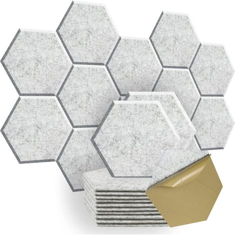 Set mit 12 selbstklebenden, sechseckigen Schallschutzpaneelen (30 x 25 cm) für Zuhause, Studio und Büro, Grau