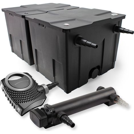 SunSun Komplettset: CBF-350B Teichfilter bis 60000 L Teichfilteranlage als Durchlauffilter, NEO10000 SuperECO Teichpumpe 10000l/h 80W, CUV-336 Teichklärer UVC Klärer mit 36W