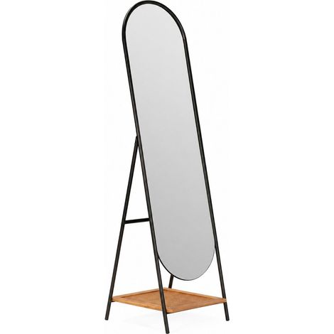 Miroir sur pied avec tablette en rotin - noir et naturel (1/5)