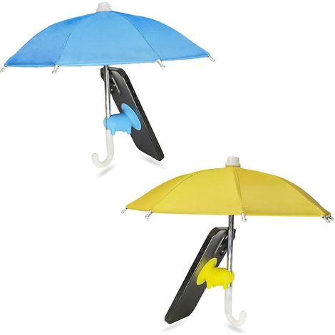 Parapluie magnétique pour téléphone, lot de 2 parasols de protection solaire universels mini support ventouse bleu jaune pour piscine et plage (1/5)
