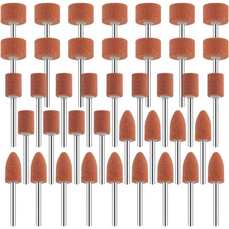 Jeu de 42 Meules en Oxyde d'Aluminium Mèches de Ponçage avec Tige de 1/8" Compatible avec Dremel pour Meulage, Polissage Ébarbage métaux (1/4)
