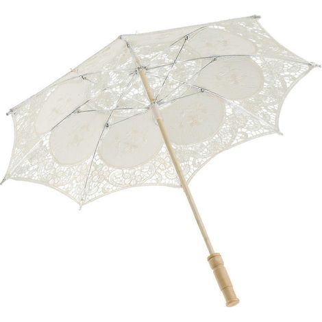 Parapluie en dentelle Unbrella, parapluie pour goûter, poignée en bois, non imperméable, parasol en dentelle-Beige (1/3)