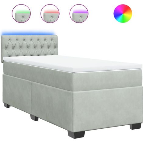 Lit simple Lit adulte Sommier à lattes de lit et matelas Gris clair 90x200 cm Velours (1/5)