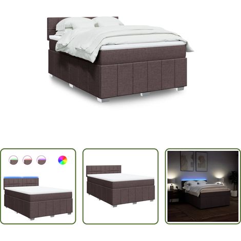 vidaXL LED-Beleuchtung -  Boxspringbett mit Matratze Dunkelbraun 140x200 cm Stoff (1/5)
