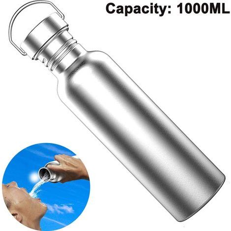 Acier inoxydable Bouteille d'eau 500ml / 750ml / 1L BPA Libre, Étanche Métal Bouteille d'eau pour l'Extérieur, Bureau, Camping, Vélo(1000 ml) (1/5)