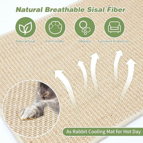 Lot de 2 tapis griffoirs pour lapins - Tapis en sisal naturel pour cages - Jouet à mâcher pour griffes de lapin et soins dentaires - Lit pour animaux de compagnie - 40 x 30 cm (1/5)