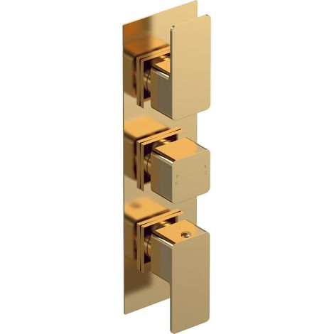 Nuie Windon Thermostatic Concealed Shower Valve Triple Handle - Brushed Brass (1/4)