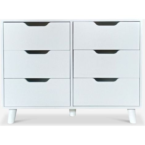 Cassettiera credenza camera da letto soggiorno 6 cassetti bianco Kamil