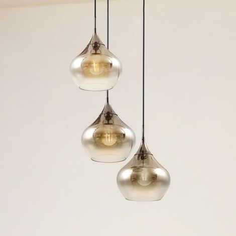 [NEUWERTIG] B-Ware Lucande Hängeleuchte Jarven 3-flammig schwarz Glas 44x44cm dimmbar