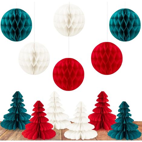 12 stereoskopische 3D-Papierornamente, winterliche Weihnachtsbaumdekoration zum Aufhängen