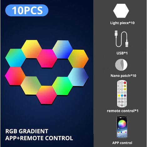 Lampe murale LED RGB WiFi Hexagonale Application avec Telecommande Veilleuse pour Salle de jeux Chambre a coucher Decoration de chevet 10 pcs (1/5)