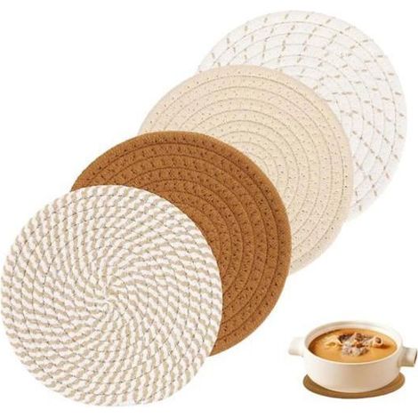 4 Pices Dessous de Plat en Fil CotonDessous Plat Ronds Tresss Tapis Porte Casseroles Ronds tresss casseroles poles DESSOUS DE PLAT (1/5)