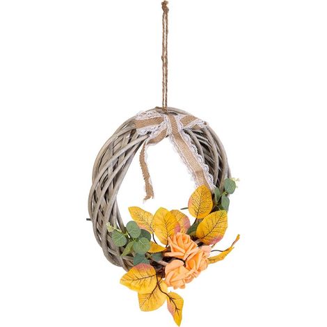 Corona de mimbre con flores para colgar multicolor, D30x6h cm (1/5)