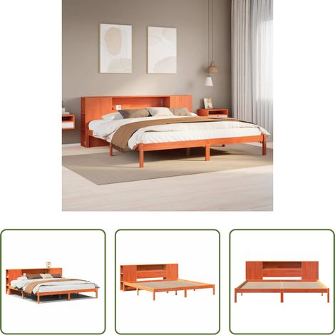 vidaXL Bett mit Regal - Massivholzbett mit Regal ohne Matratze Wachsbraun 200x200 cm (1/5)