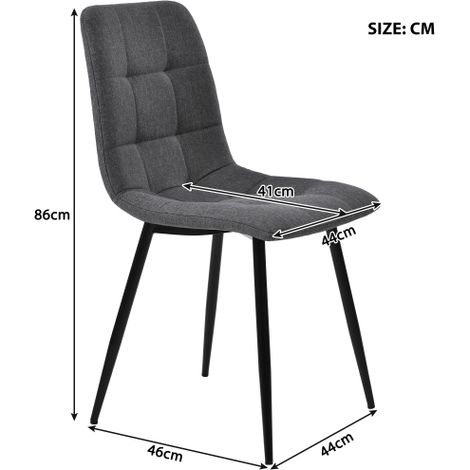 Chaises de salle à manger (Lot de 4), Gris foncé — Un ensemble de quatre chaises de salle à manger de designer rembourrées, dotées d'un dossier, d'une assise en lin et d'une structure en métal. (1/4)