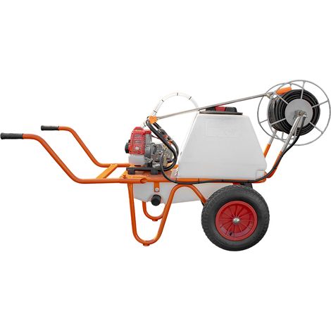 Bricoferr Carretilla sulfatadora de 2 ruedas 26 cc 80L com manguera de 50 metros y lanza de 90 cm
