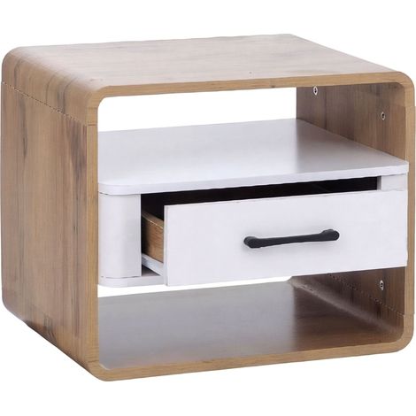 Table de chevet HWC-P43, commode de chevet, tiroir en MDF 40 x 48 x 44 cm - aspect chéne Wotan, blan (1/5)
