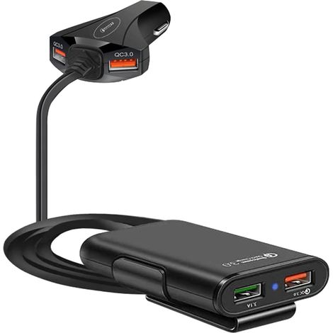 Cargador de coche USB QC3.0 de 4 puertos y carga rápida 4 en 1, adaptador de encendedor de cigarrillos para asiento delantero/trasero de 60 W y 12 A para teléfono, tableta o computadora portátil con c (1/5)