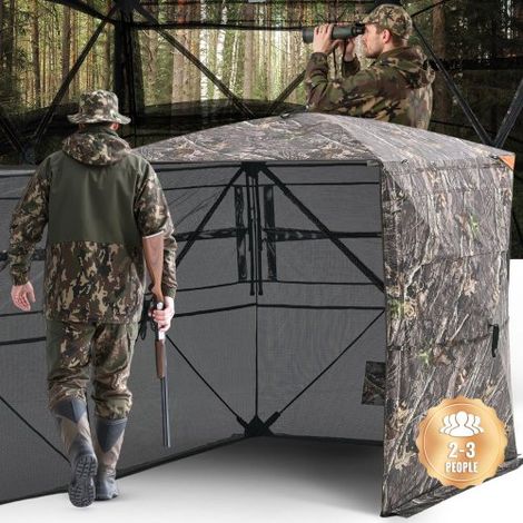 Jagdzelt Jagdversteck für 2–3 Personen, durchsichtige Bodenblenden mit Tragetasche, robustes Tarnzelt mit leiser Seitentür & Fenster, Jagdunterstand für Schafe, Hirsche und Kaninchen (1/5)