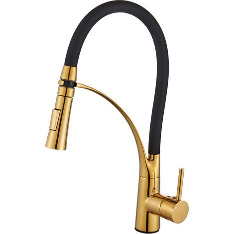 Kitchen Faucet, 360° Swivel with Black Flexible Silicone Hose, Kitchen Mixer Tap with Detachable Metal Pull-Out Sprayer