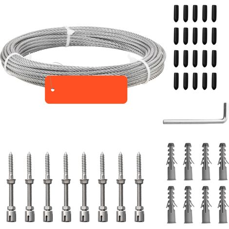 Mophorn Edelstahldrahtseil φ3,2 mm 12,2 m Länge, Drahtseil aus Edelstahl 316 mit einer Bruchlast von 7,1 kN, 7x7 Litzen für Geländer, Terrassen und Gartenspaliere