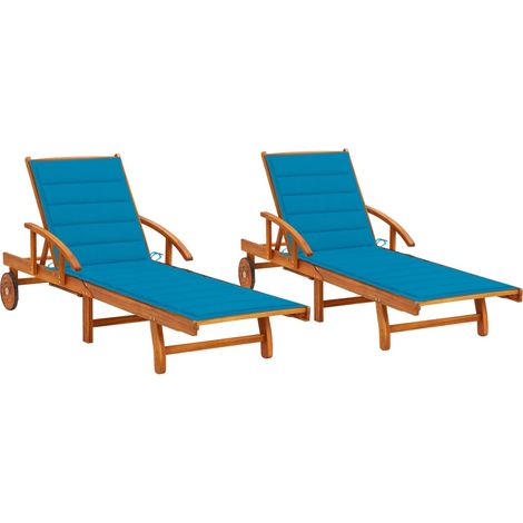Sonnenliegen 2 Stk. mit Auflagen Massivholz Akazie (1/5)