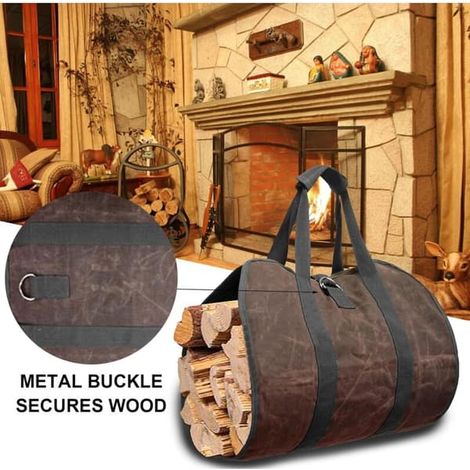 Sac à bûches, porte-bûches, sac pliable pour bûches. Sac imperméable et ciré pour cheminée, poêle d'intérieur et autres surfaces.