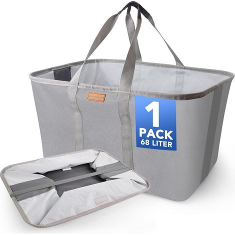 Faltbarer Wäschekorb 68L, extra flach, 2cm, grau, 600D Oxford Stoff (1/5)