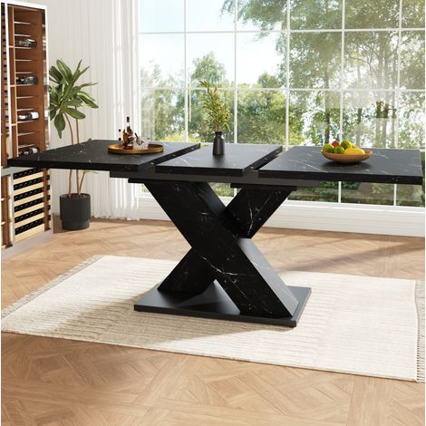 Table à manger extensible 4 à 6 personnes, 119,5-158,5 x 80 x 75 cm, noir effet marbre, OKMYHOME (1/5)