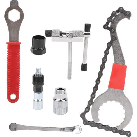 Kit de démontage de plateau de vélo 7 pièces, outils multifonctions pour chaîne et pignon, matériel de réparation vélo complet (démonte-pneu inclus) (1/5)