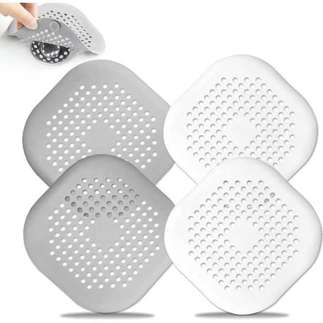 Lot de 4 Protections de Drainage en Silicone avec Ventouse Filtre Evier de Cuisine Bouchon pour Baignoire Salle de Bain 2 Gris+2 Blanc