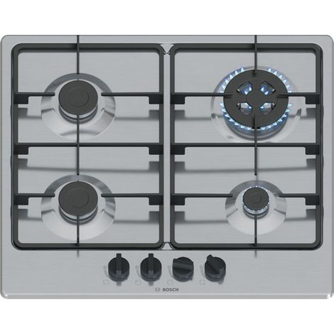 Bosch – Plaque de cuisson intégrée 58 cm – Acier inoxydable – Gaz 4 foyers – Allumage électronique d'une main – Puissance 7800 W