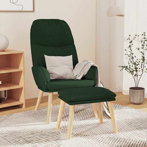vidaXL Chaise de relaxation avec tabouret Vert foncé Tissu (1/5)
