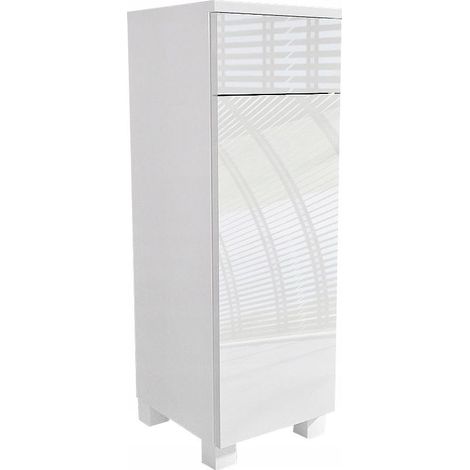 Dusine – Meuble de salle de bain 30 cm – Blanc laqué – Hauteur 77/82 cm – Mélaminé et MDF certifié FSC – Système d'ouverture sans poignées (1/4)
