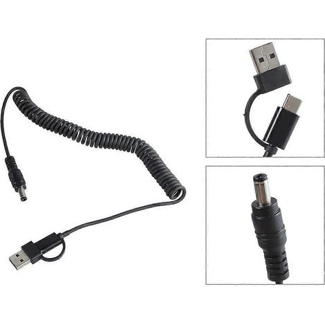 Câble de charge USB vers DC5525 5,5 x 2,5 mm mâle à ressort avec entrées USB de type C (1/4)